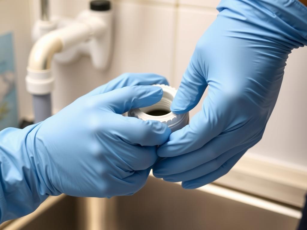 Odkręcanie filtra wody za pomocą gumowych rękawic