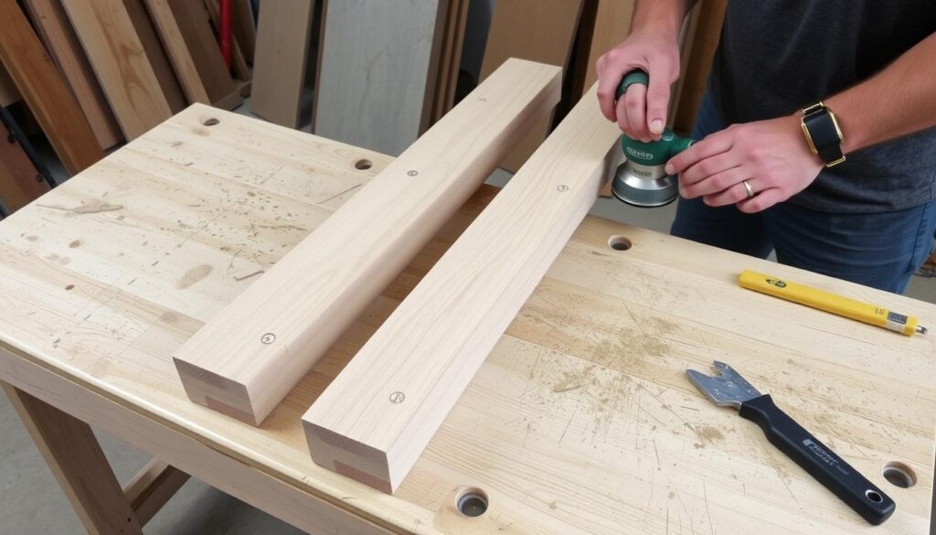 Przygotowanie kantówek do budowy huśtawki ogrodowej Przygotowanie kantówek do budowy huśtawki ogrodowej