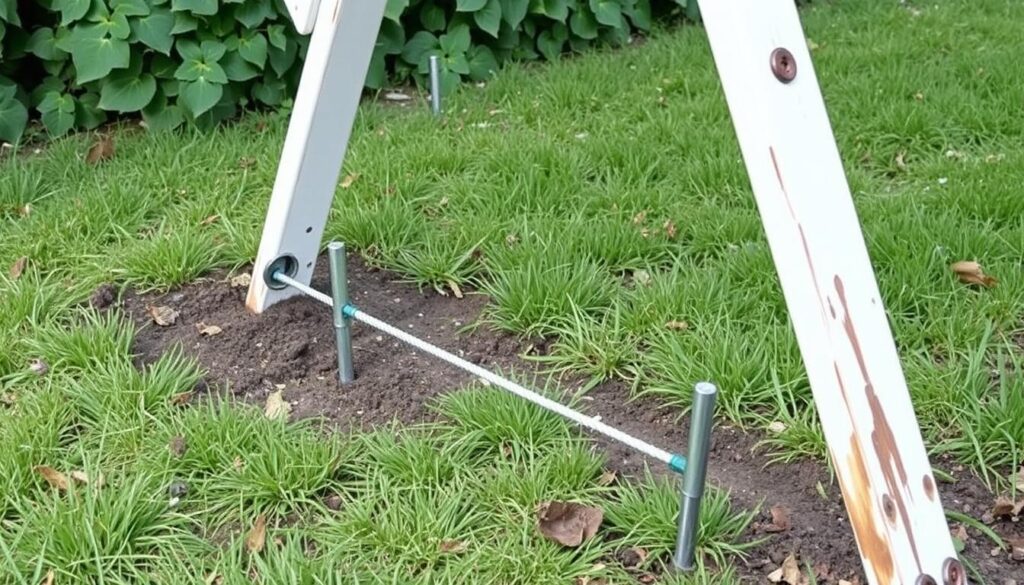 Stabilizacja huśtawki ogrodowej z kantówek w podłożu Stabilizacja huśtawki ogrodowej z kantówek w podłożu