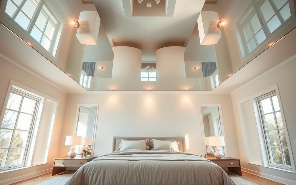 lustro na suficie w sypialni