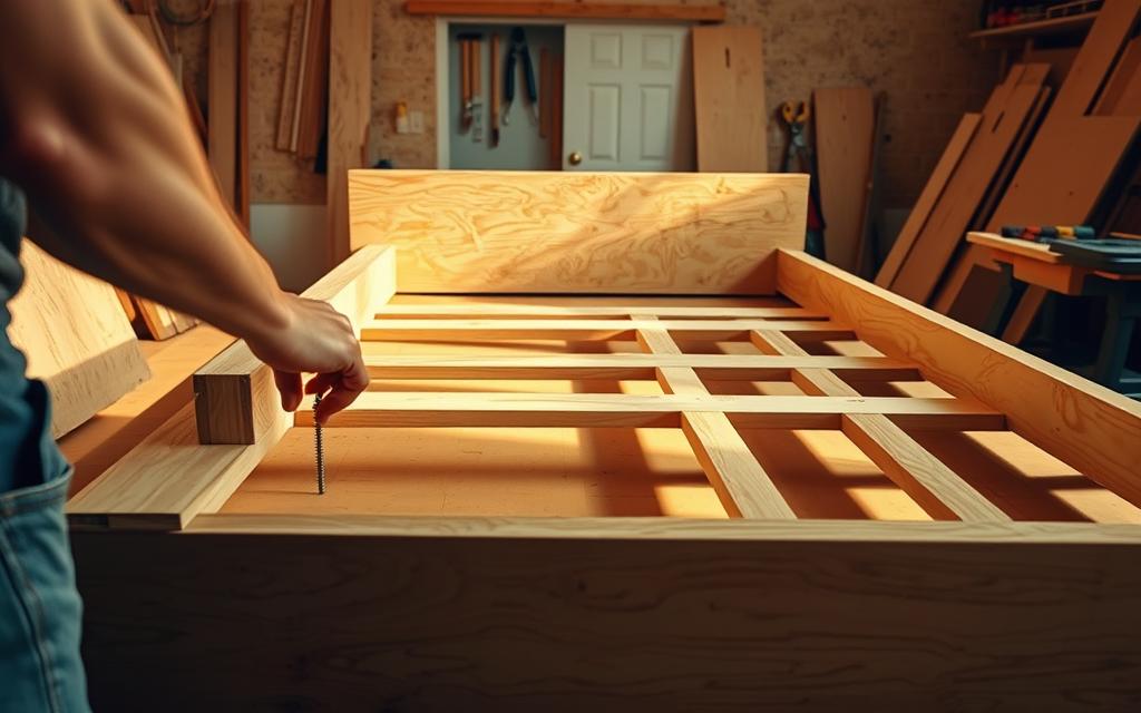 montaż ramy łóżka z płyty OSB