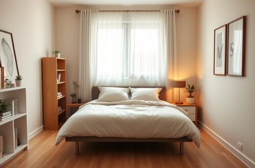 mała sypialnia łóżko pod oknem