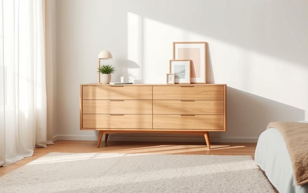 minimalistyczna komoda w sypialni