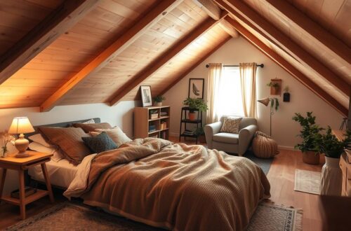 sypialnia na niskim strychu